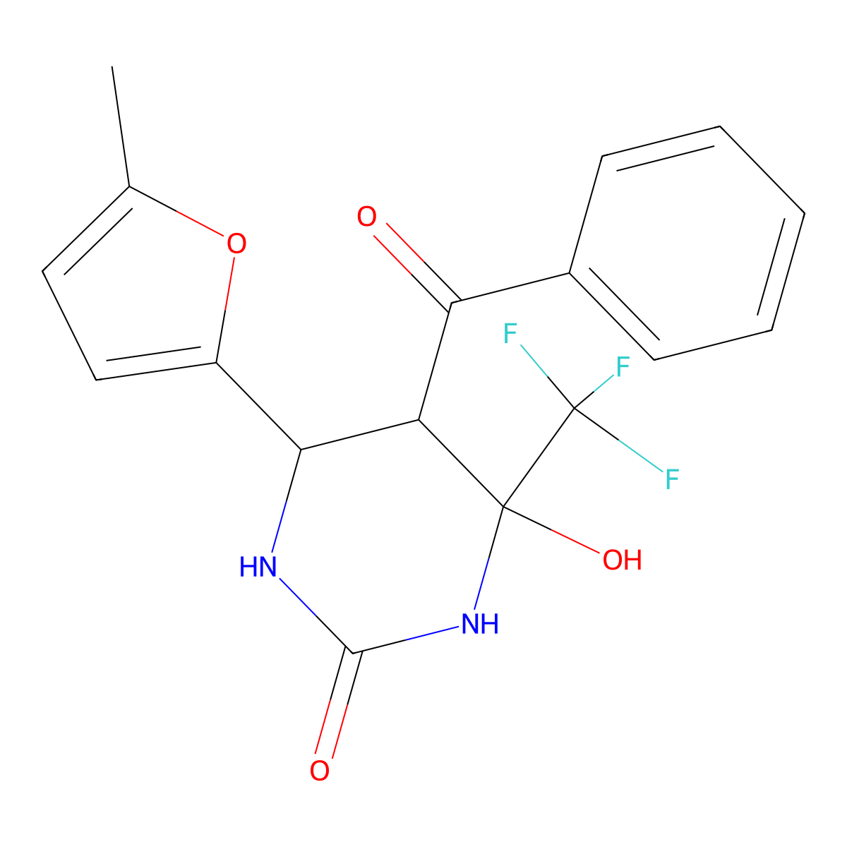 5-Benzoyl-4-hydroxy-6-(5-methylfuran-2-yl)-4-(trifluoromethyl)-1,3-diazinan-2-one molecular structure, CAS 484049-18-5