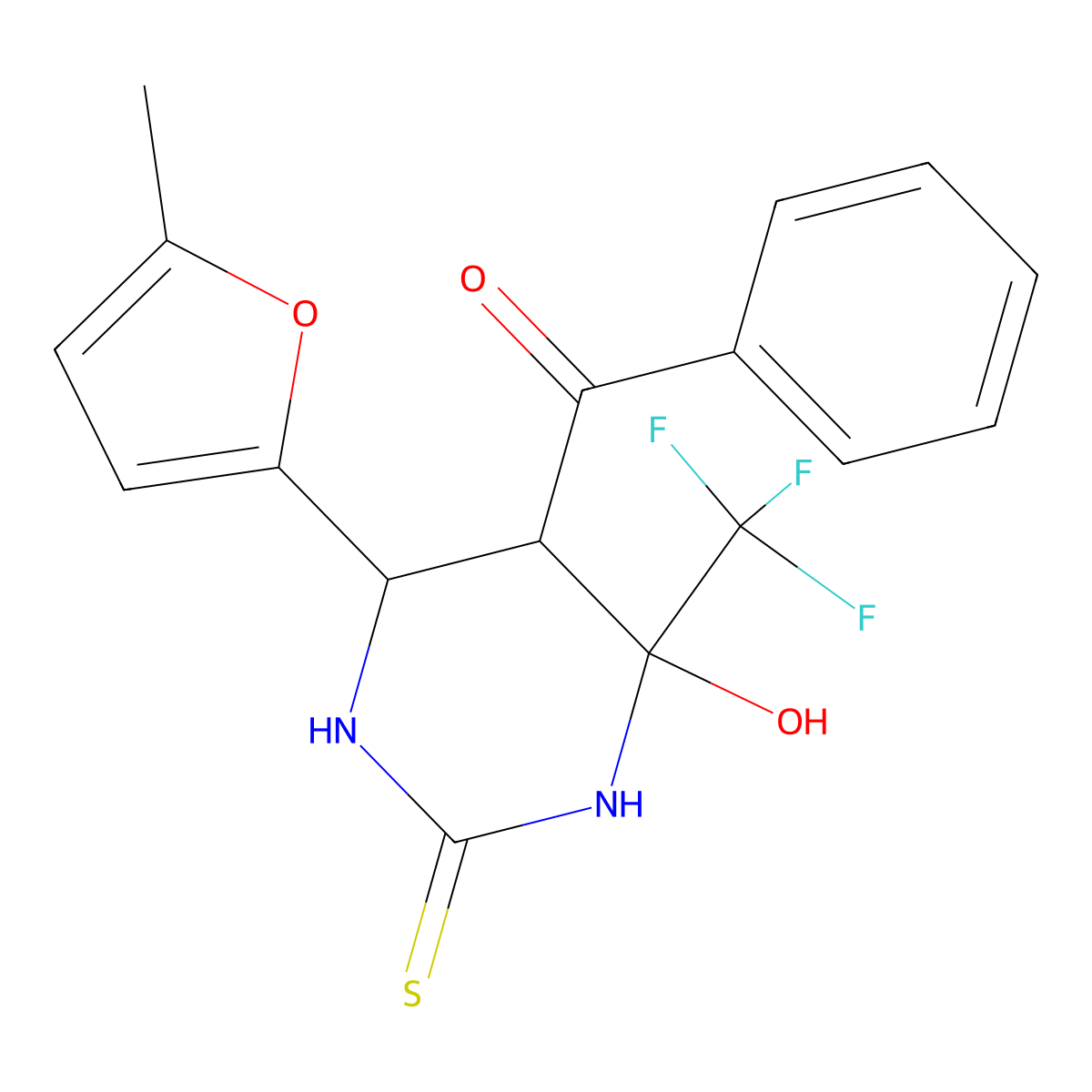 (4-Hydroxy-6-(5-methylfuran-2-yl)-2-thioxo-4-(trifluoromethyl)hexahydropyrimidin-5-yl)(phenyl)methanone molecular structure, CAS 484049-20-9