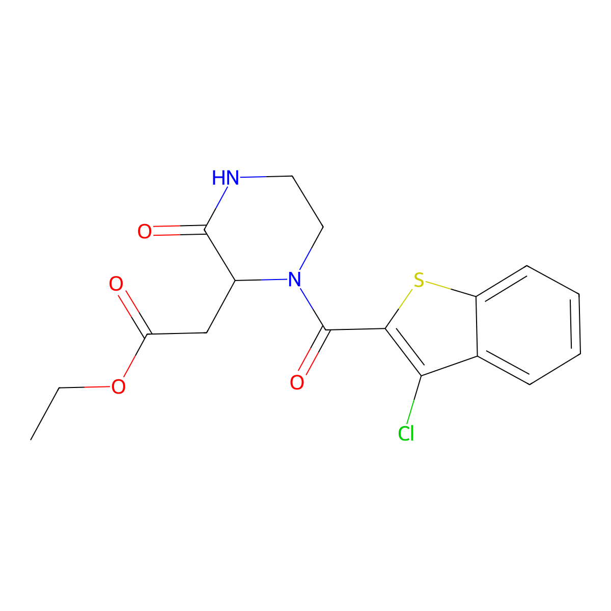 Ethyl 2-[1-(3-chloro-1-benzothiophene-2-carbonyl)-3-oxopiperazin-2-yl]acetate molecular structure, CAS 484049-38-9