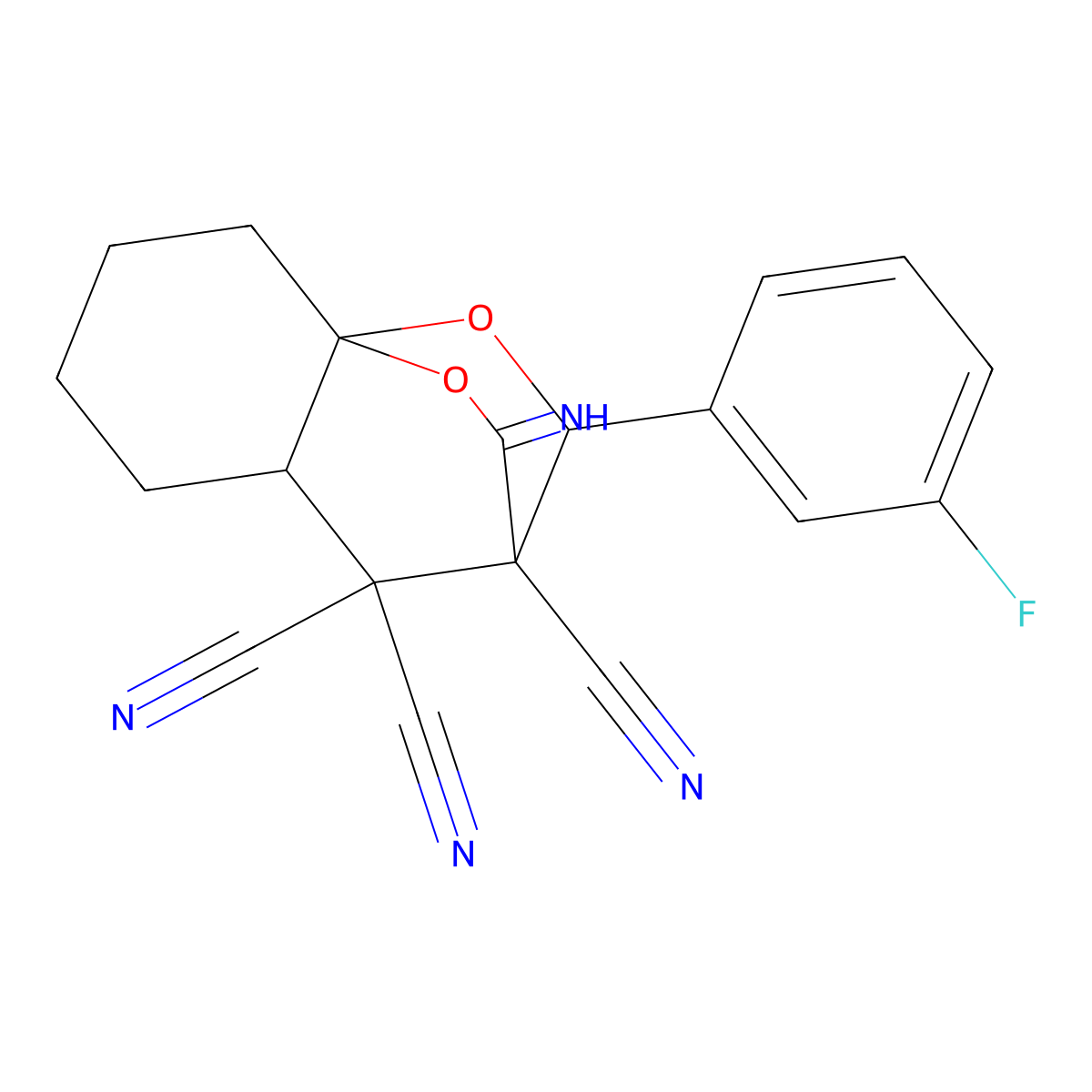 2-(3-fluorophenyl)-10-iminohexahydro-8a,3-(epoxymethano)chromene-3,4,4(4aH)-tricarbonitrile molecular structure, CAS 484050-04-6