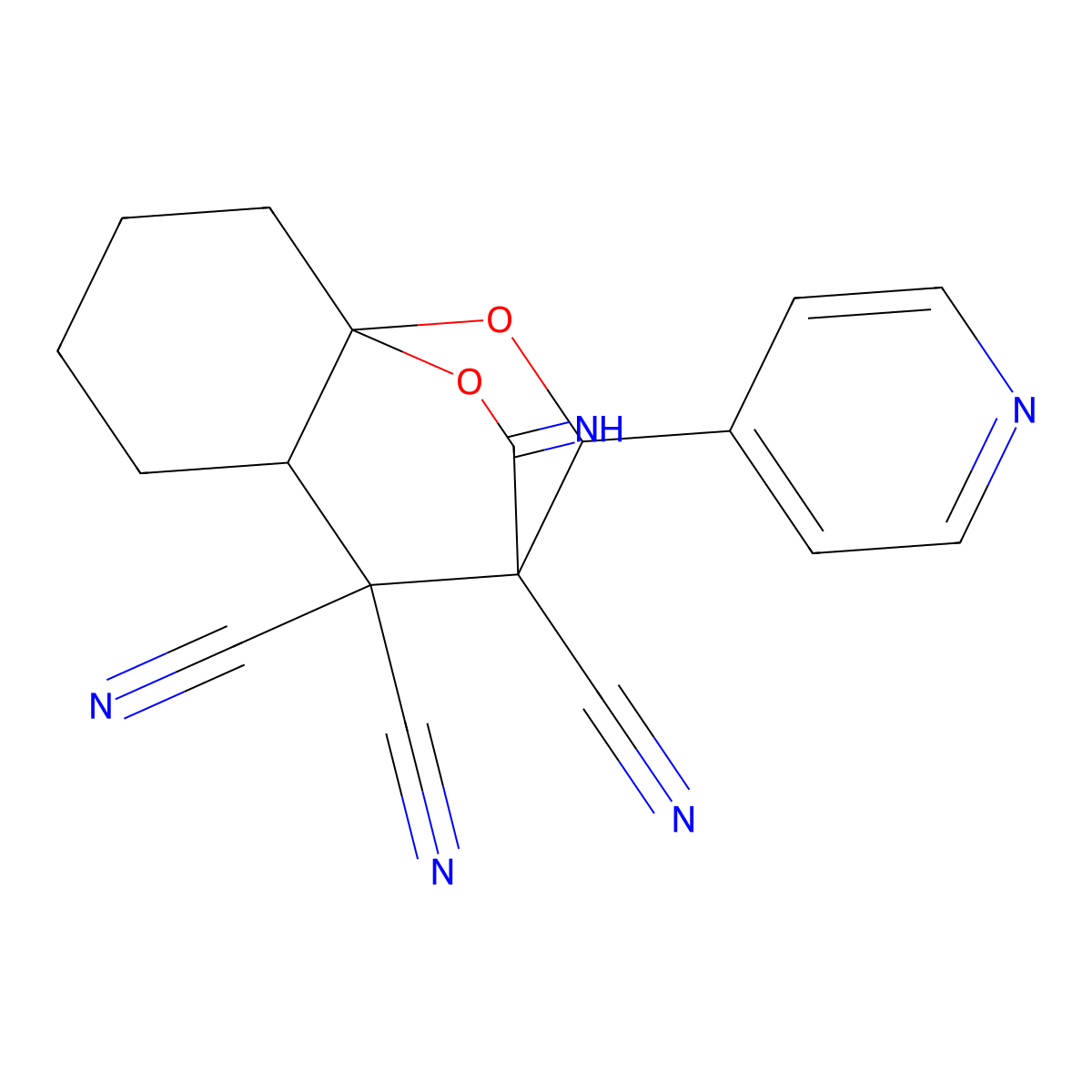 2-imino-10-(pyridin-4-yl)hexahydro-8a,3-(epoxymethano)chromene-3,4,4(4aH)-tricarbonitrile molecular structure, CAS 484050-06-8
