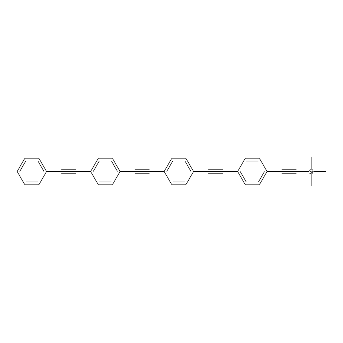 Trimethyl((4-((4-((4-(phenylethynyl)phenyl)ethynyl)phenyl)ethynyl)phenyl)ethynyl)silane molecular structure, CAS 484067-45-0