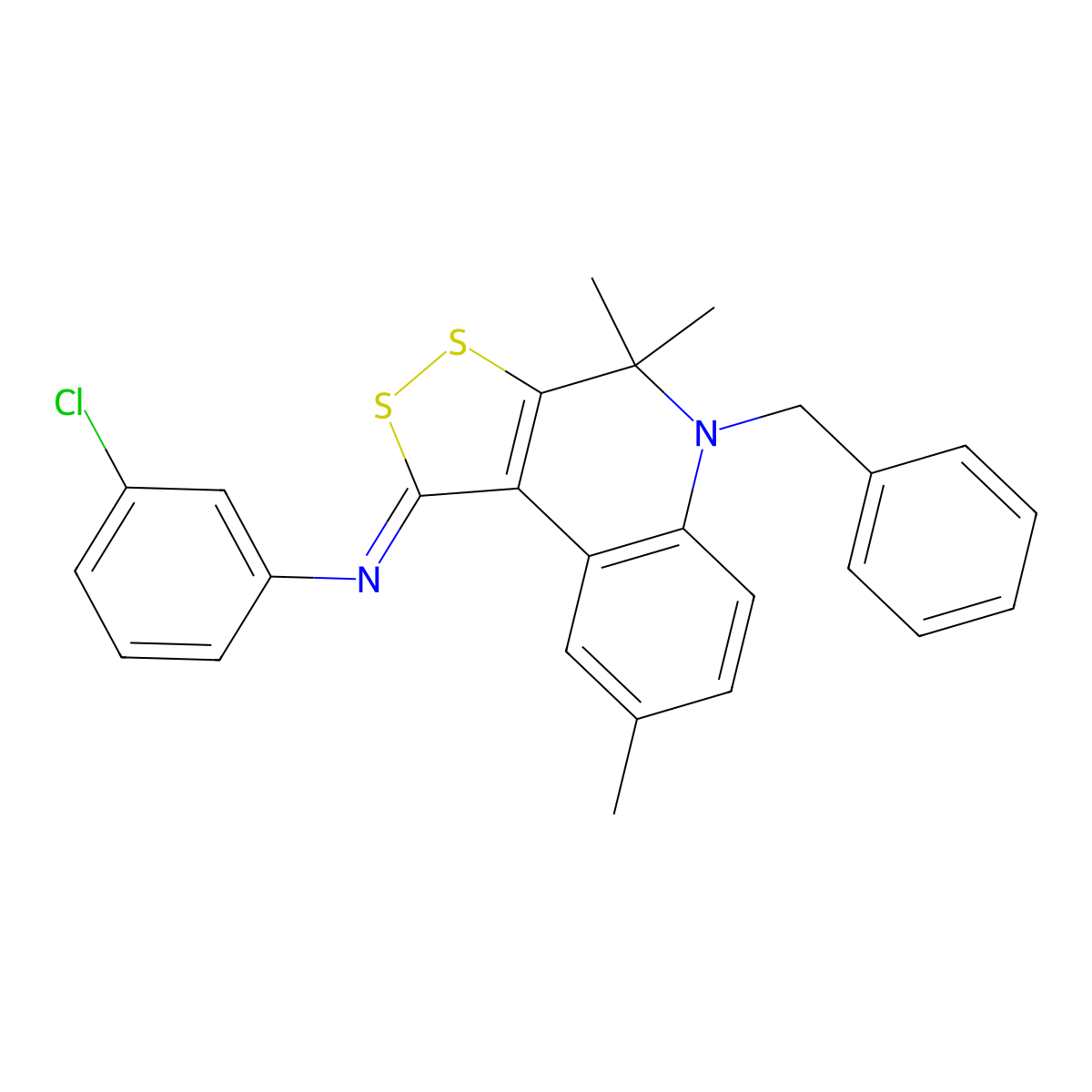 5-benzyl-N-(3-chlorophenyl)-4,4,8-trimethyldithiolo[3,4-c]quinolin-1-imine molecular structure, CAS 4841-71-8