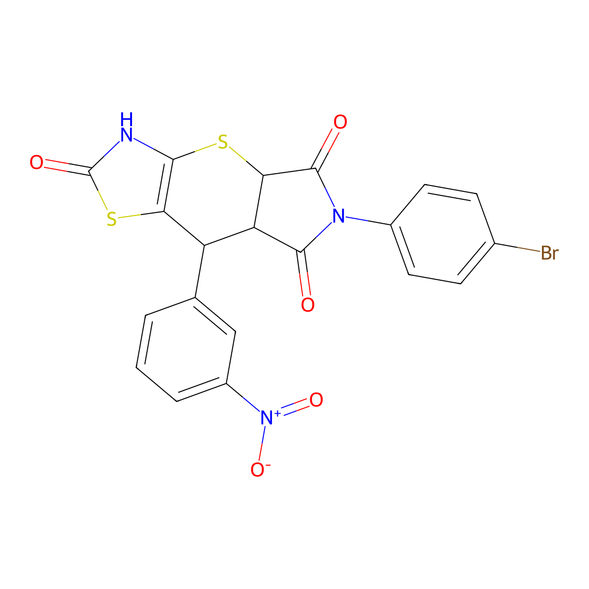 6-(4-bromophenyl)-8-(3-nitrophenyl)-3,4a,7a,8-tetrahydropyrrolo[3',4':5,6]thiopyrano[2,3-d][1,3]thiazole-2,5,7(6H)-trione molecular structure, CAS 4842-18-6