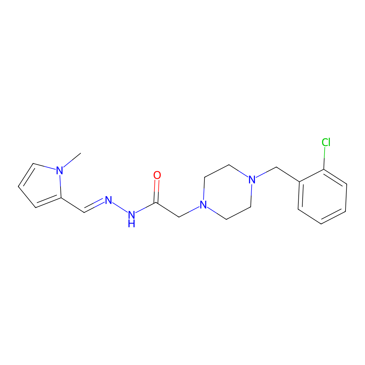 2-[4-[(2-chlorophenyl)methyl]piperazin-1-yl]-N-[(1-methylpyrrol-2-yl)methylideneamino]acetamide molecular structure, CAS 4843-91-8