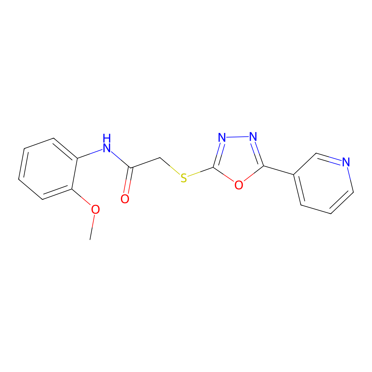 N-(2-methoxyphenyl)-2-((5-(pyridin-3-yl)-1,3,4-oxadiazol-2-yl)thio)acetamide molecular structure, CAS 484644-11-3