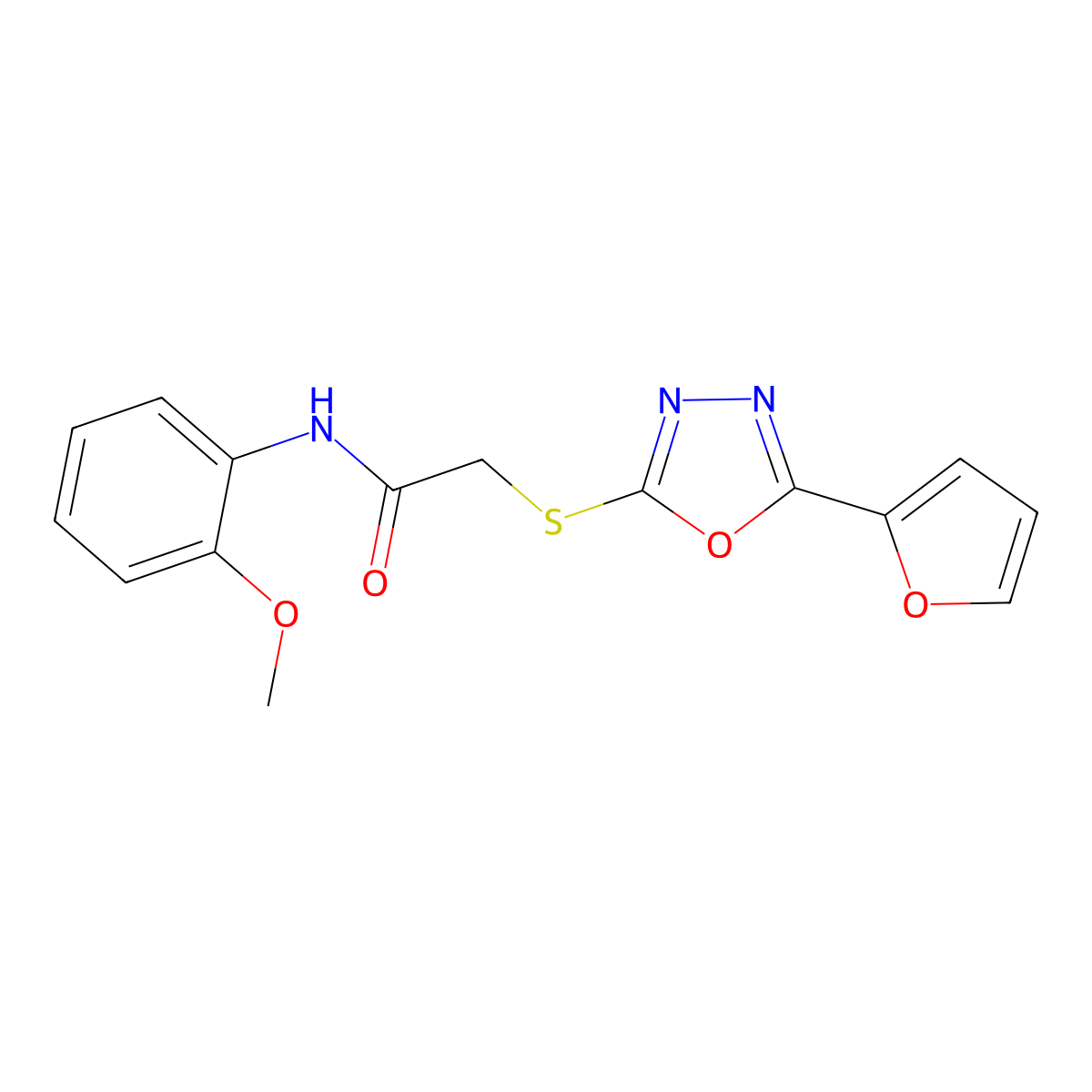 2-{[5-(2-furyl)-1,3,4-oxadiazol-2-yl]sulfanyl}-N-(2-methoxyphenyl)acetamide molecular structure, CAS 484645-99-0