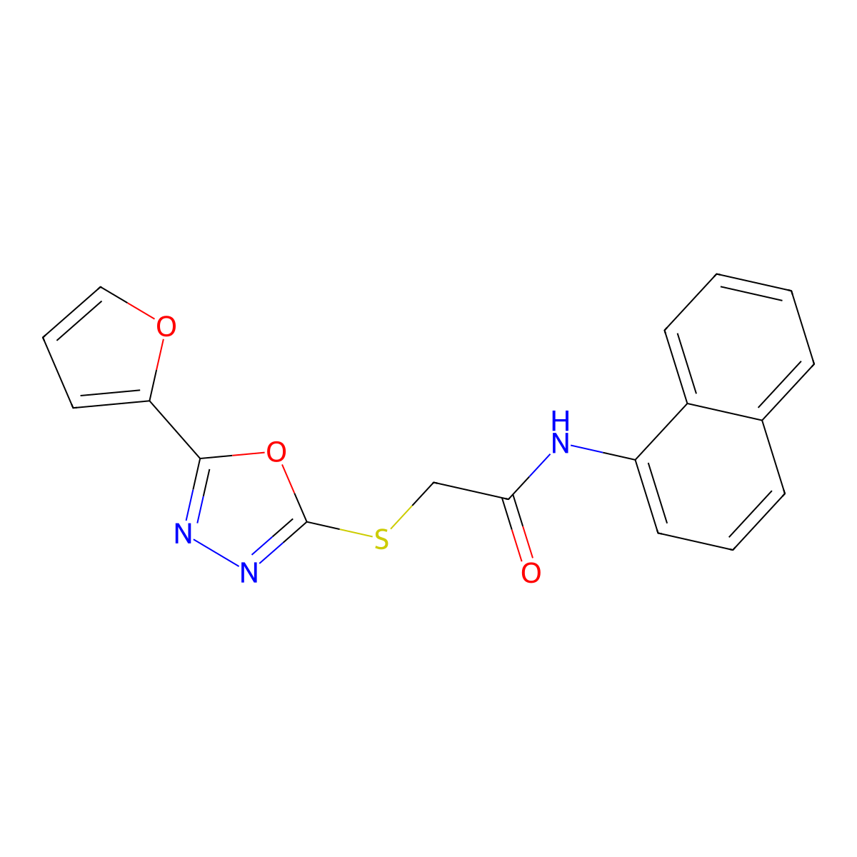 2-[[5-(furan-2-yl)-1,3,4-oxadiazol-2-yl]sulfanyl]-N-naphthalen-1-ylacetamide molecular structure, CAS 484646-02-8