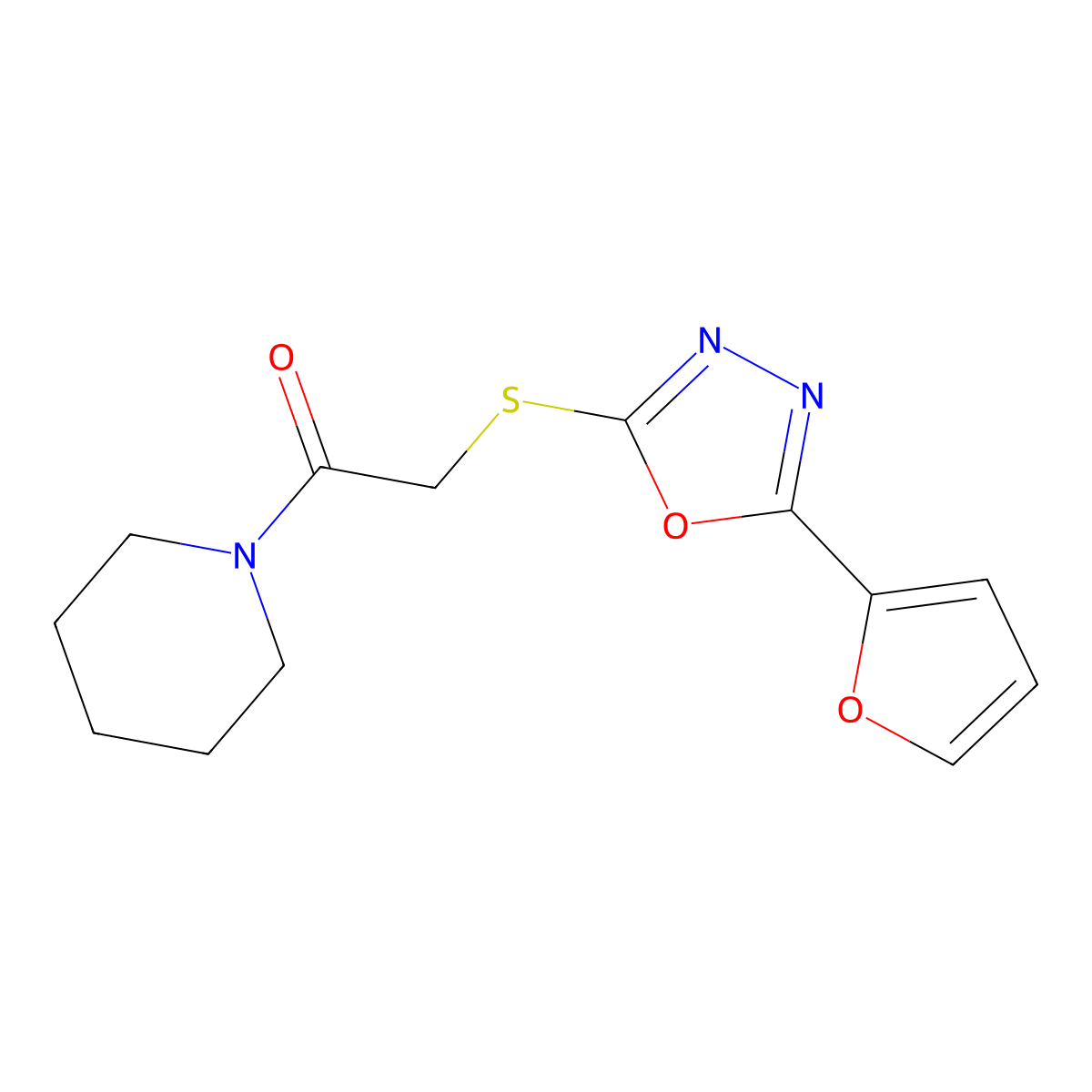 2-[[5-(Furan-2-yl)-1,3,4-oxadiazol-2-yl]sulfanyl]-1-piperidin-1-ylethanone molecular structure, CAS 484646-14-2