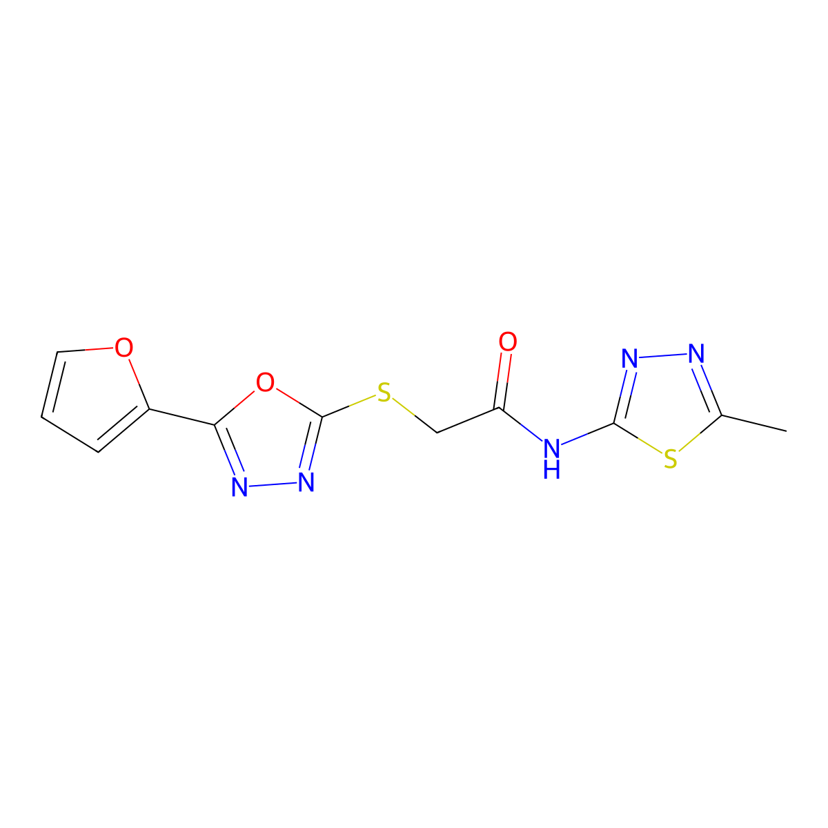 2-{[5-(furan-2-yl)-1,3,4-oxadiazol-2-yl]sulfanyl}-N-(5-methyl-1,3,4-thiadiazol-2-yl)acetamide molecular structure, CAS 484646-58-4