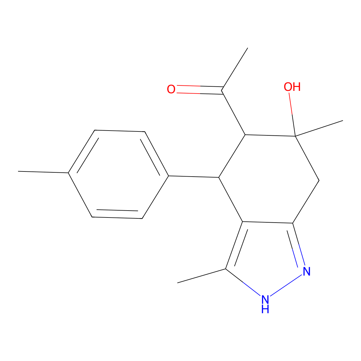 1-[6-hydroxy-3,6-dimethyl-4-(4-methylphenyl)-4,5,6,7-tetrahydro-2H-indazol-5-yl]ethanone molecular structure, CAS 484646-77-7