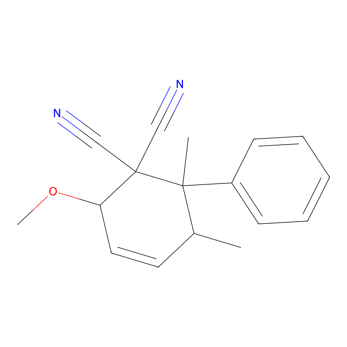 2-Methoxy-5,6-dimethyl-6-phenyl-3-cyclohexene-1,1-dicarbonitrile molecular structure, CAS 484646-95-9