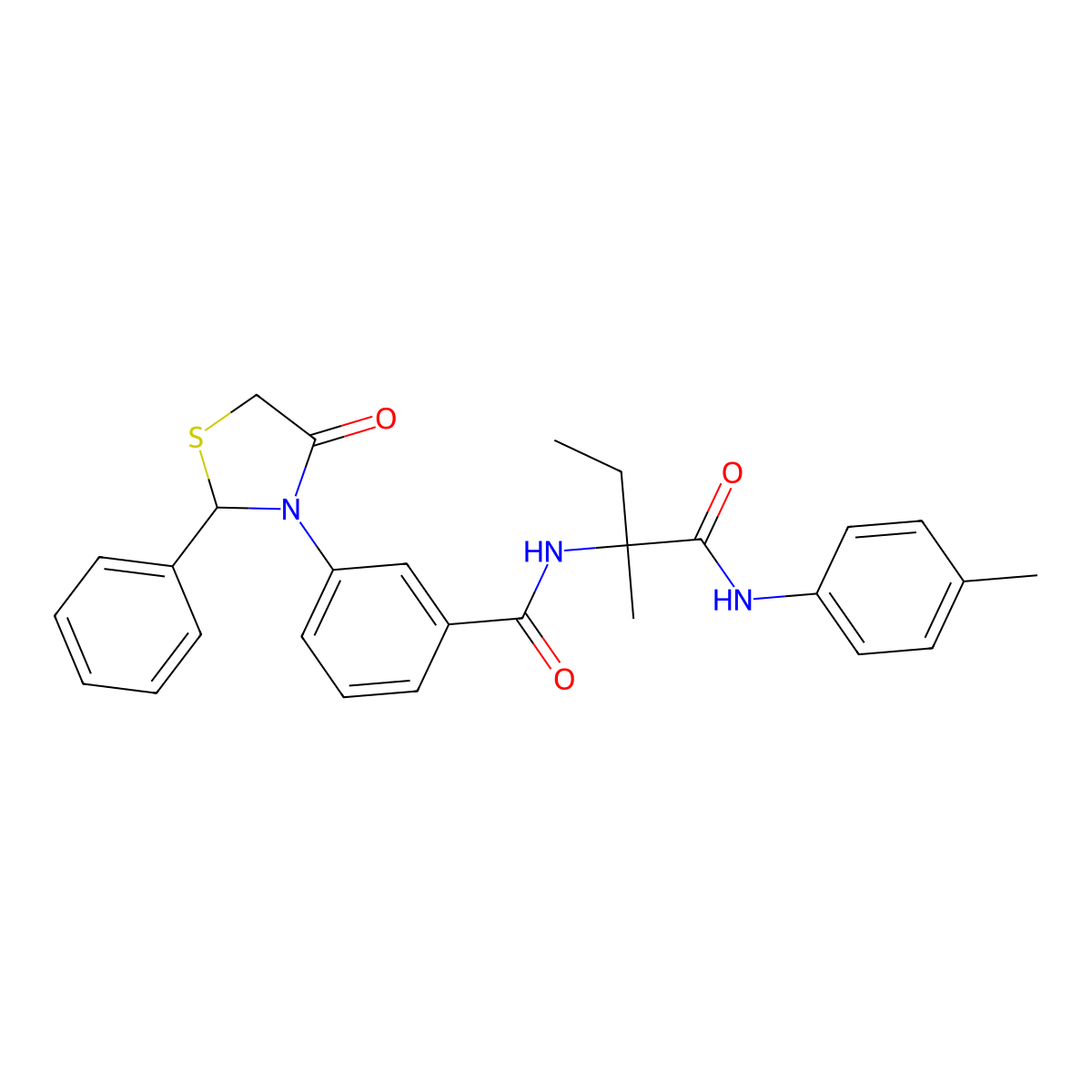 Benzamide, N-[1-methyl-1-[[(4-methylphenyl)amino]carbonyl]propyl]-3-(4-oxo-2-phenyl-3-thiazolidinyl)- molecular structure, CAS 484647-11-2
