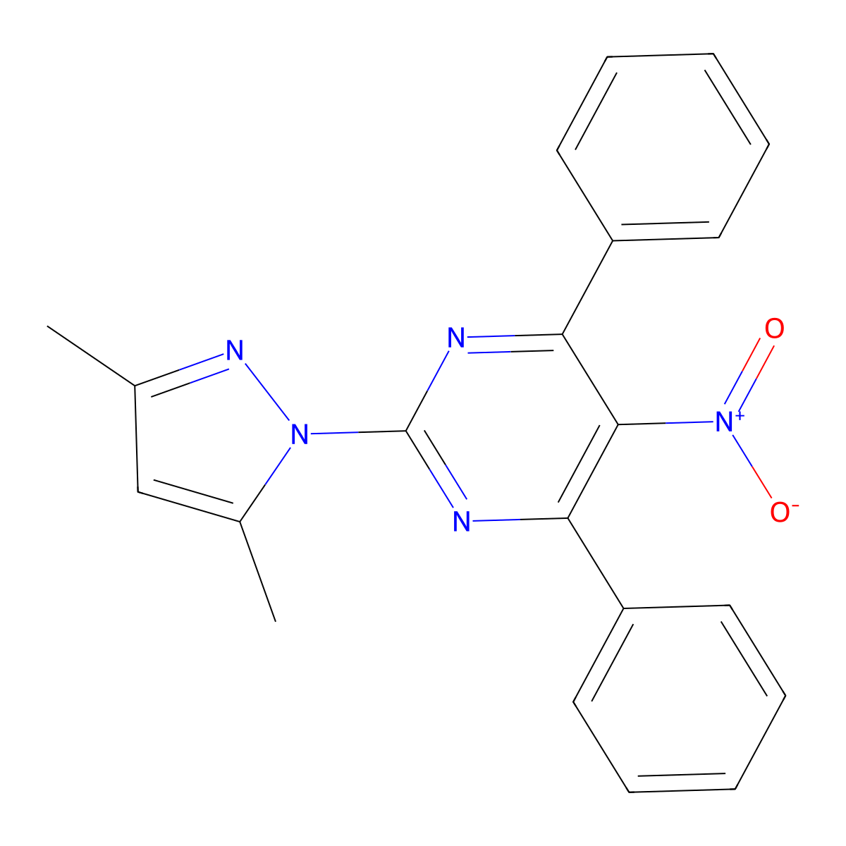 2-(3,5-dimethyl-1H-pyrazol-1-yl)-5-nitro-4,6-diphenylpyrimidine molecular structure, CAS 484647-27-0
