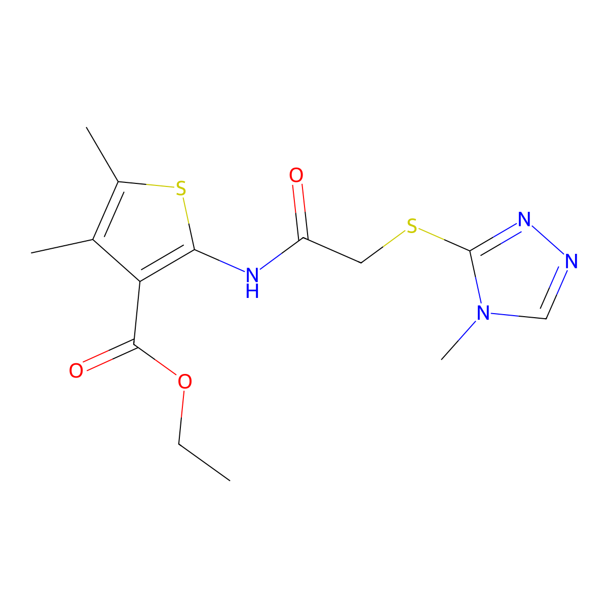 Ethyl 4,5-dimethyl-2-[[2-[(4-methyl-1,2,4-triazol-3-yl)sulfanyl]acetyl]amino]thiophene-3-carboxylate molecular structure, CAS 484654-68-4