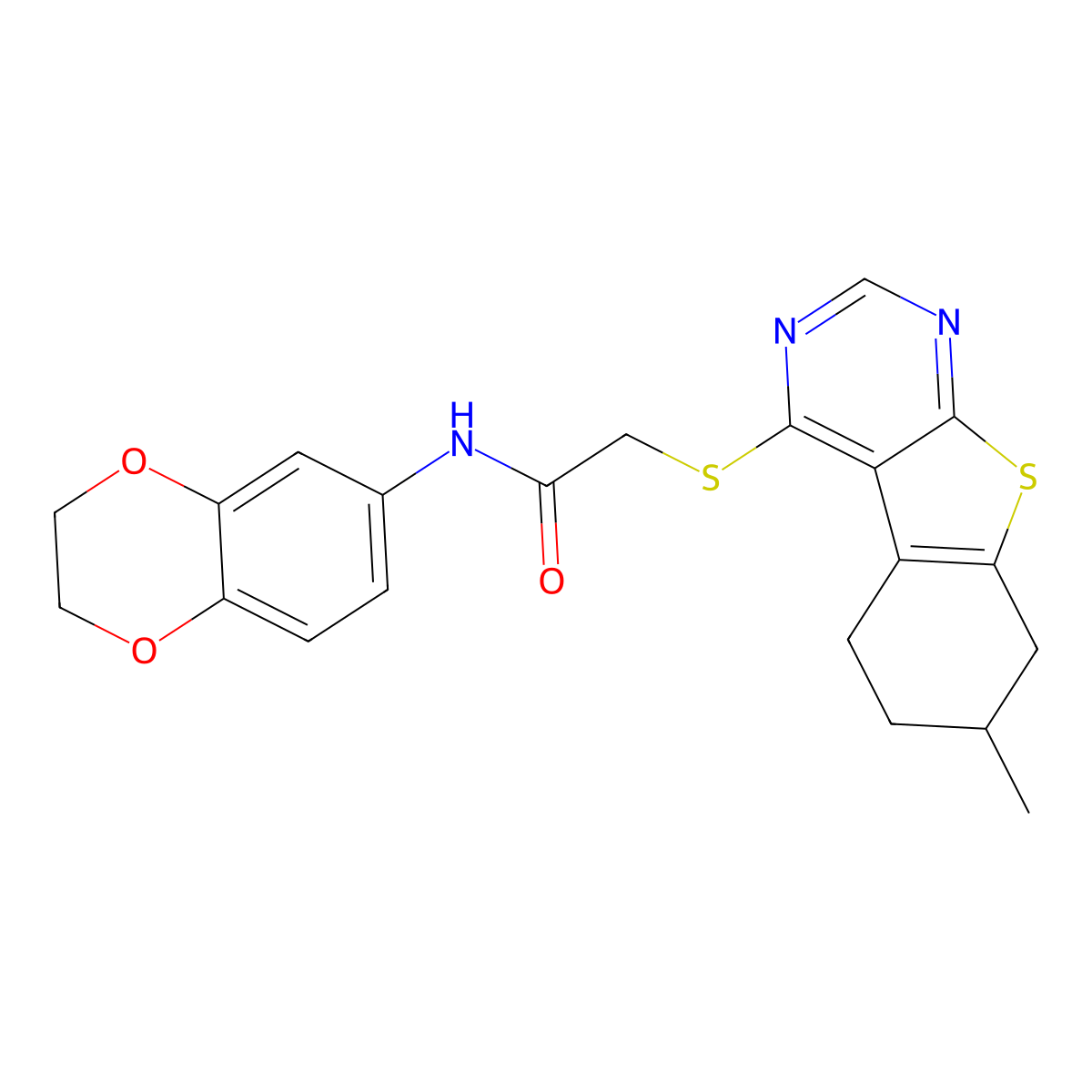 N-(2,3-dihydro-1,4-benzodioxin-6-yl)-2-[(7-methyl-5,6,7,8-tetrahydro-[1]benzothiolo[2,3-d]pyrimidin-4-yl)sulfanyl]acetamide molecular structure, CAS 484657-13-8