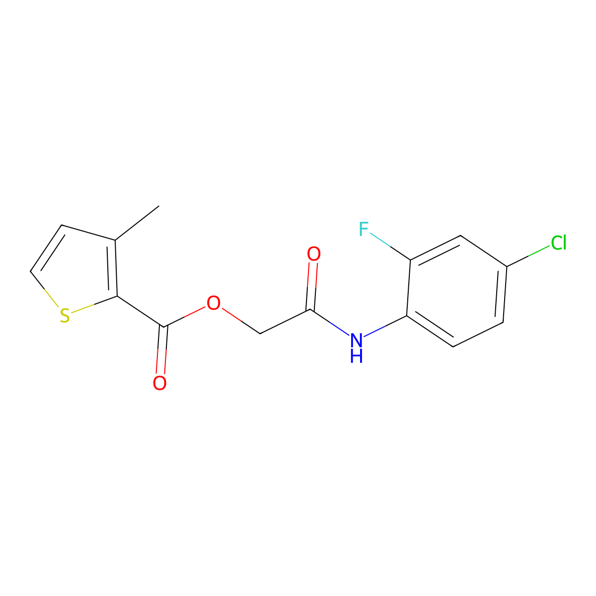 2-((4-Chloro-2-fluorophenyl)amino)-2-oxoethyl 3-methylthiophene-2-carboxylate molecular structure, CAS 484663-44-7