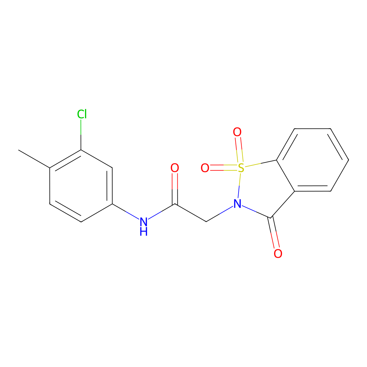 N-(3-chloro-4-methylphenyl)-2-(1,1-dioxido-3-oxo-1,2-benzothiazol-2(3H)-yl)acetamide molecular structure, CAS 484669-45-6