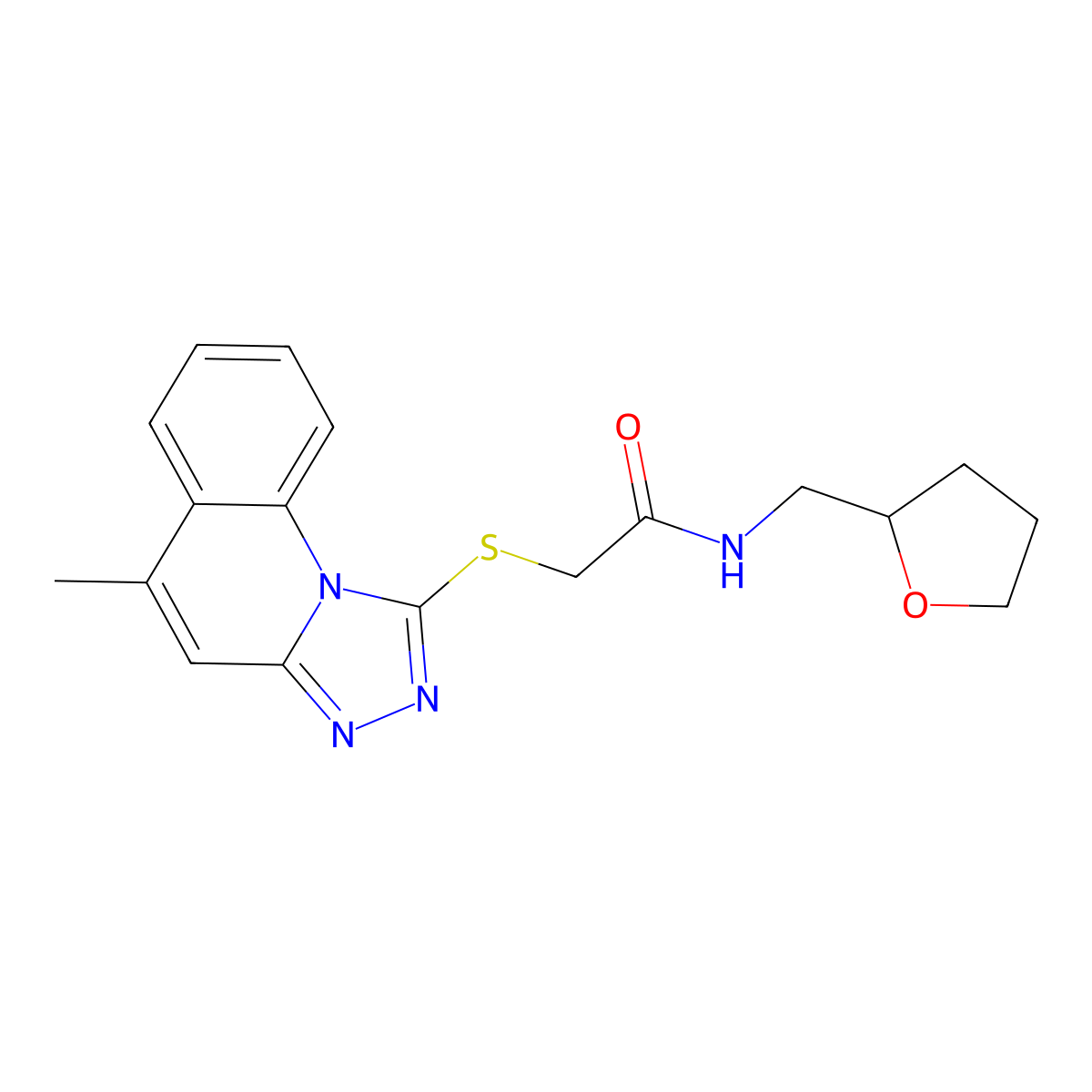 2-((5-methyl-[1,2,4]triazolo[4,3-a]quinolin-1-yl)thio)-N-((tetrahydrofuran-2-yl)methyl)acetamide molecular structure, CAS 484680-48-0