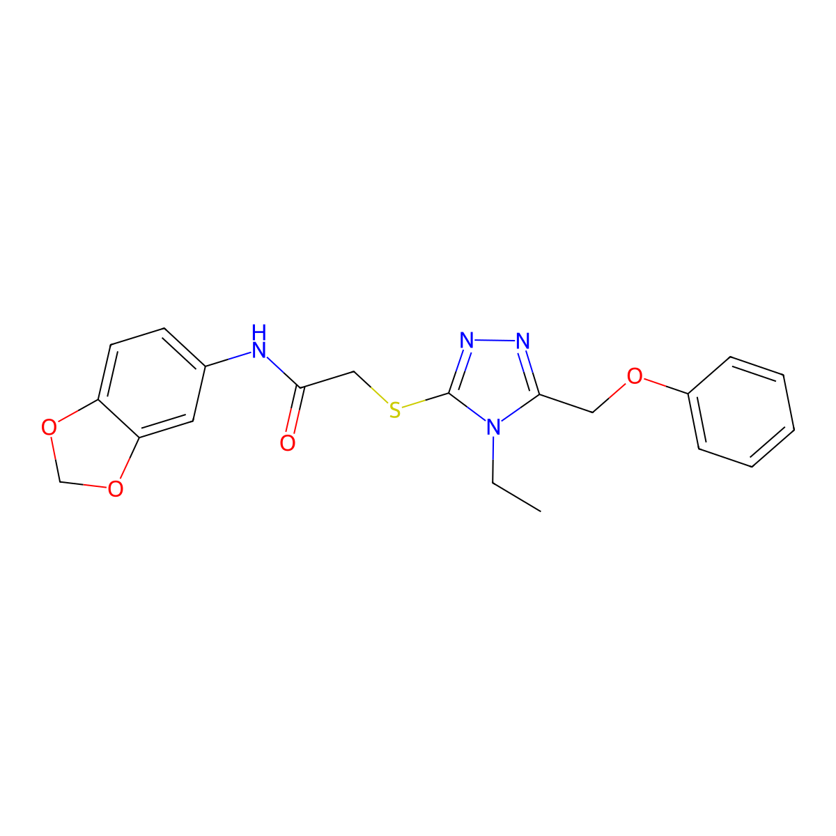 N-(1,3-benzodioxol-5-yl)-2-{[4-ethyl-5-(phenoxymethyl)-4H-1,2,4-triazol-3-yl]sulfanyl}acetamide molecular structure, CAS 484681-07-4