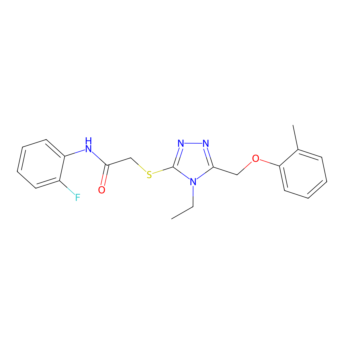 2-({4-ethyl-5-[(2-methylphenoxy)methyl]-4H-1,2,4-triazol-3-yl}sulfanyl)-N-(2-fluorophenyl)acetamide molecular structure, CAS 484681-28-9