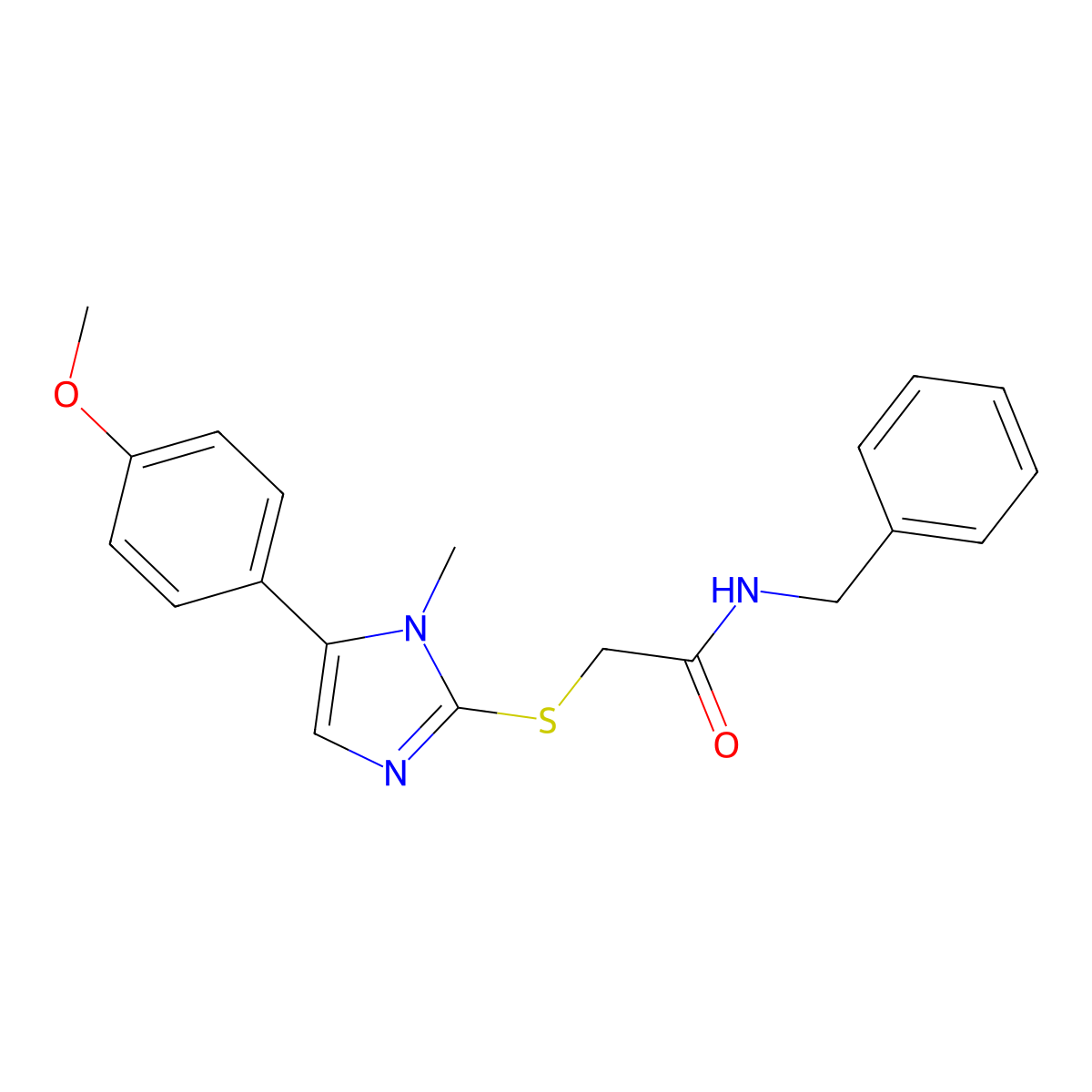 N-benzyl-2-((5-(4-methoxyphenyl)-1-methyl-1H-imidazol-2-yl)thio)acetamide molecular structure, CAS 484681-60-9