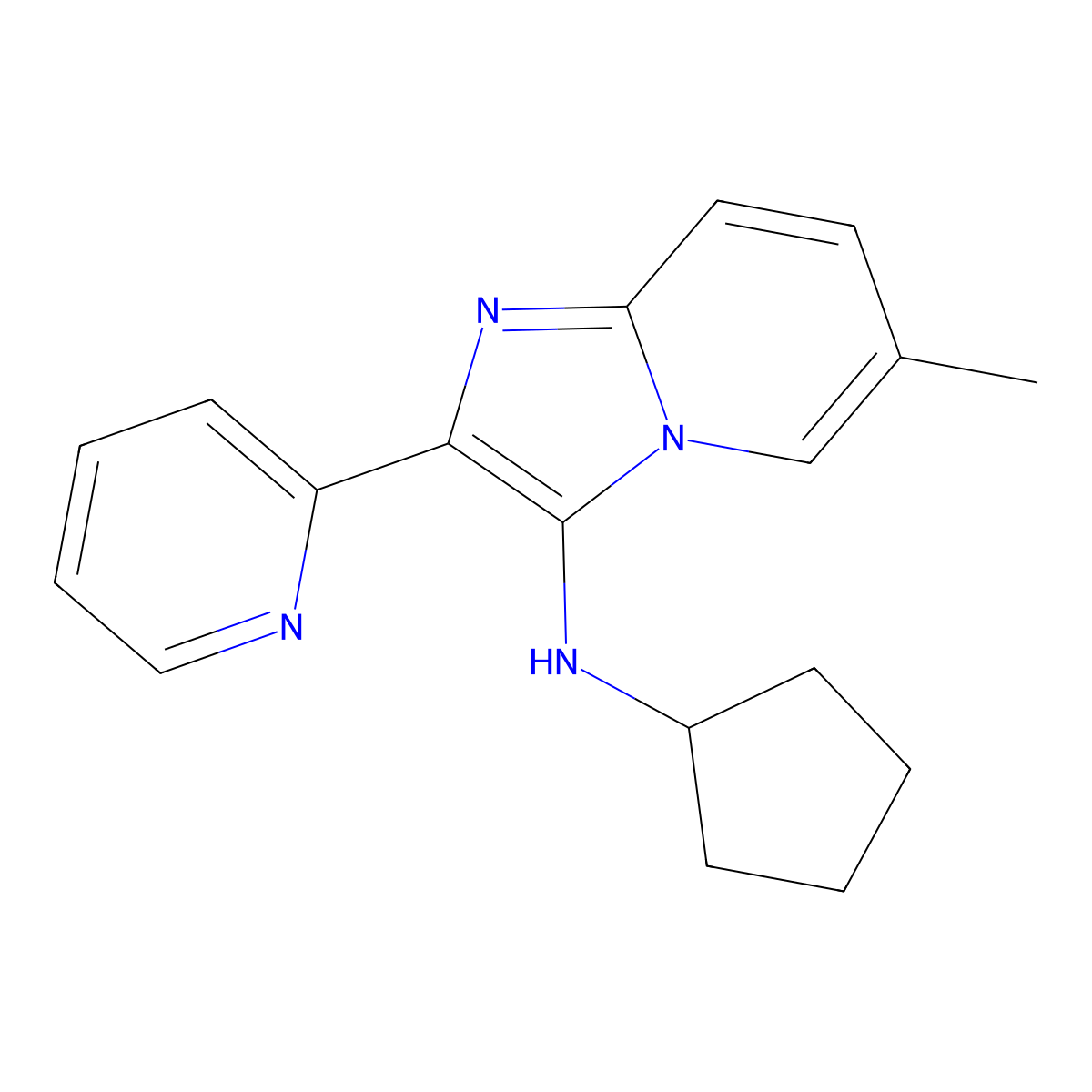 N-cyclopentyl-6-methyl-2-pyridin-2-ylimidazo[1,2-a]pyridin-3-amine molecular structure, CAS 484692-45-7