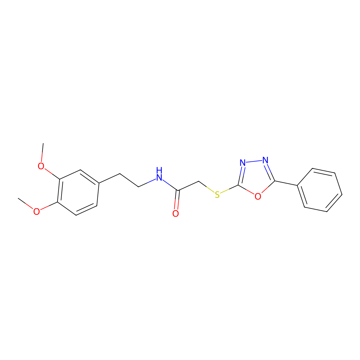 N-[2-(3,4-dimethoxyphenyl)ethyl]-2-[(5-phenyl-1,3,4-oxadiazol-2-yl)sulfanyl]acetamide molecular structure, CAS 484694-37-3