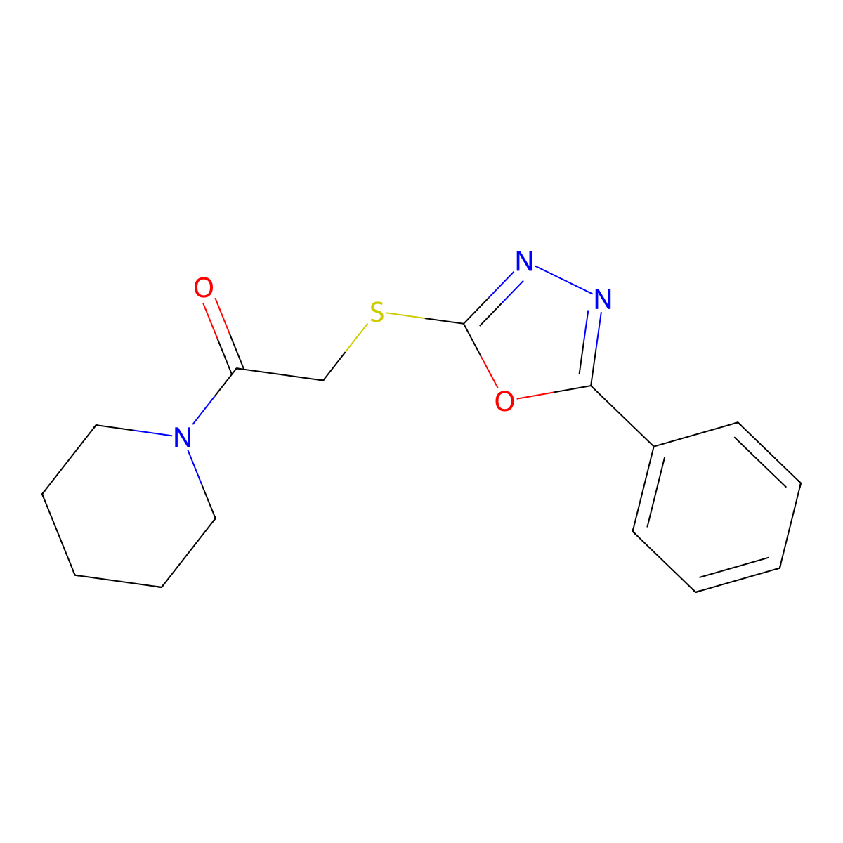 2-[(5-Phenyl-1,3,4-oxadiazol-2-yl)sulfanyl]-1-piperidin-1-ylethanone molecular structure, CAS 484694-44-2