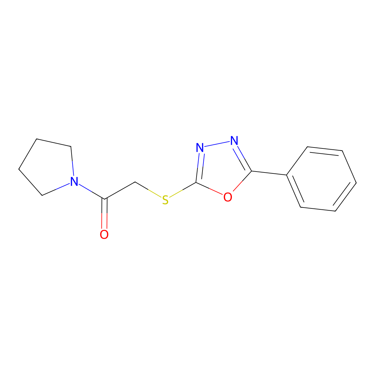 2-[(5-Phenyl-1,3,4-oxadiazol-2-yl)sulfanyl]-1-pyrrolidin-1-ylethanone molecular structure, CAS 484694-46-4