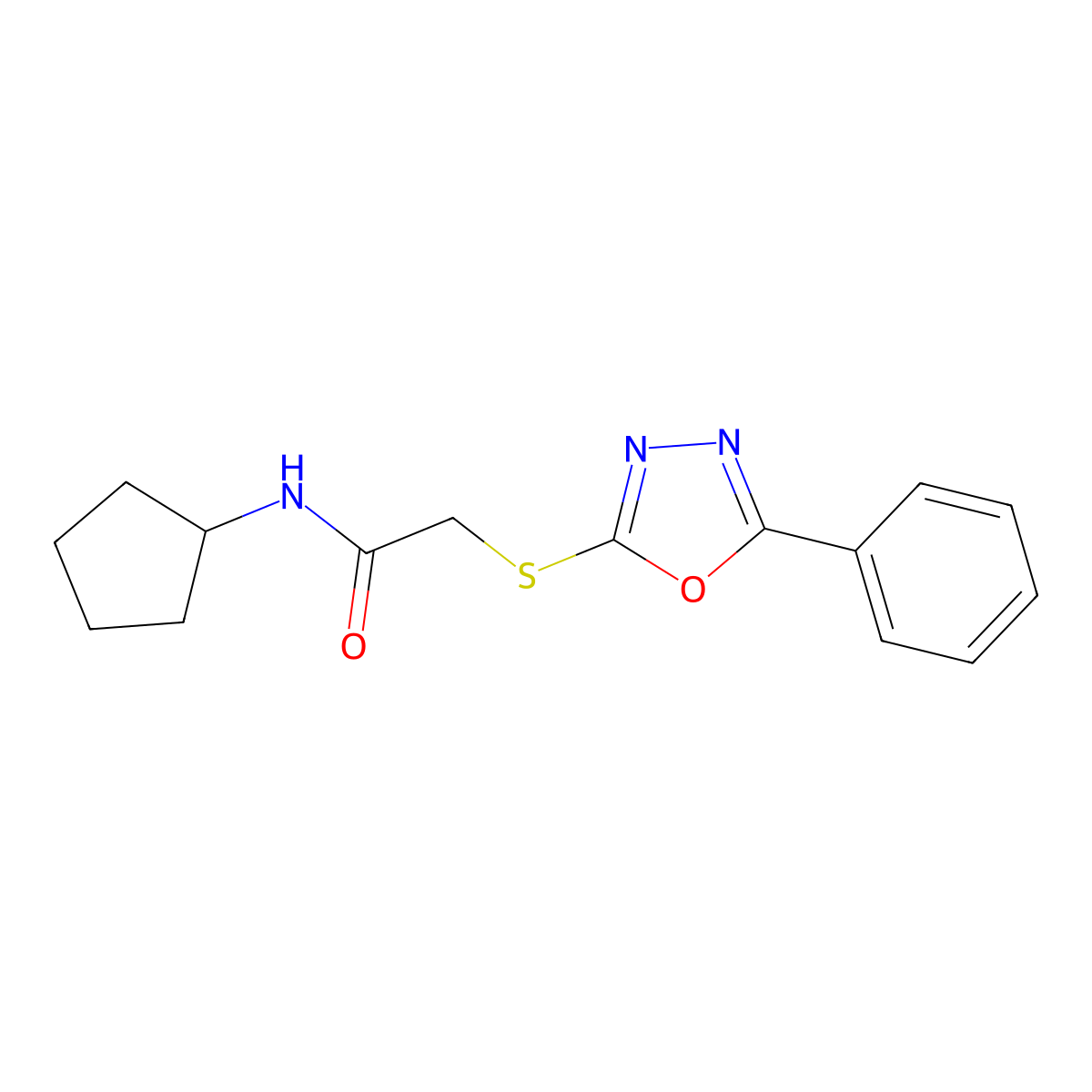 N-cyclopentyl-2-[(5-phenyl-1,3,4-oxadiazol-2-yl)sulfanyl]acetamide molecular structure, CAS 484694-50-0