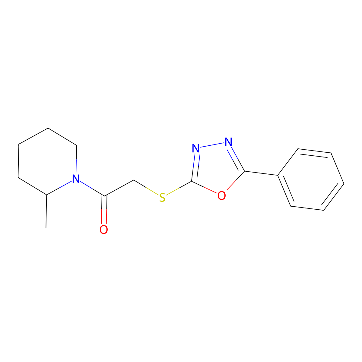 1-(2-Methylpiperidin-1-yl)-2-[(5-phenyl-1,3,4-oxadiazol-2-yl)sulfanyl]ethan-1-one molecular structure, CAS 484694-53-3