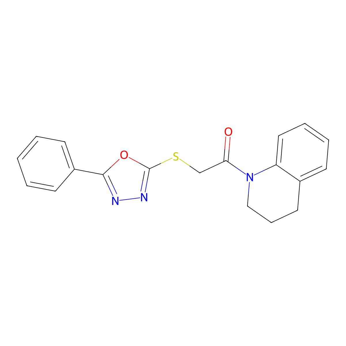 1-(3,4-dihydroquinolin-1(2H)-yl)-2-((5-phenyl-1,3,4-oxadiazol-2-yl)thio)ethanone molecular structure, CAS 484694-56-6