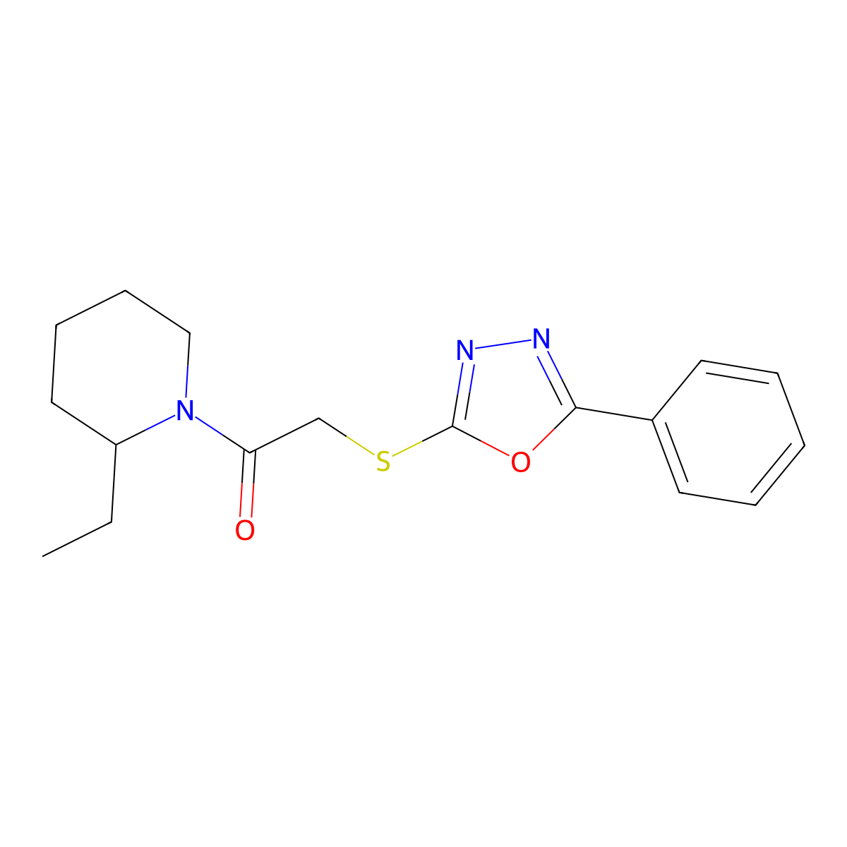 1-(2-Ethylpiperidin-1-yl)-2-[(5-phenyl-1,3,4-oxadiazol-2-yl)sulfanyl]ethanone molecular structure, CAS 484694-57-7