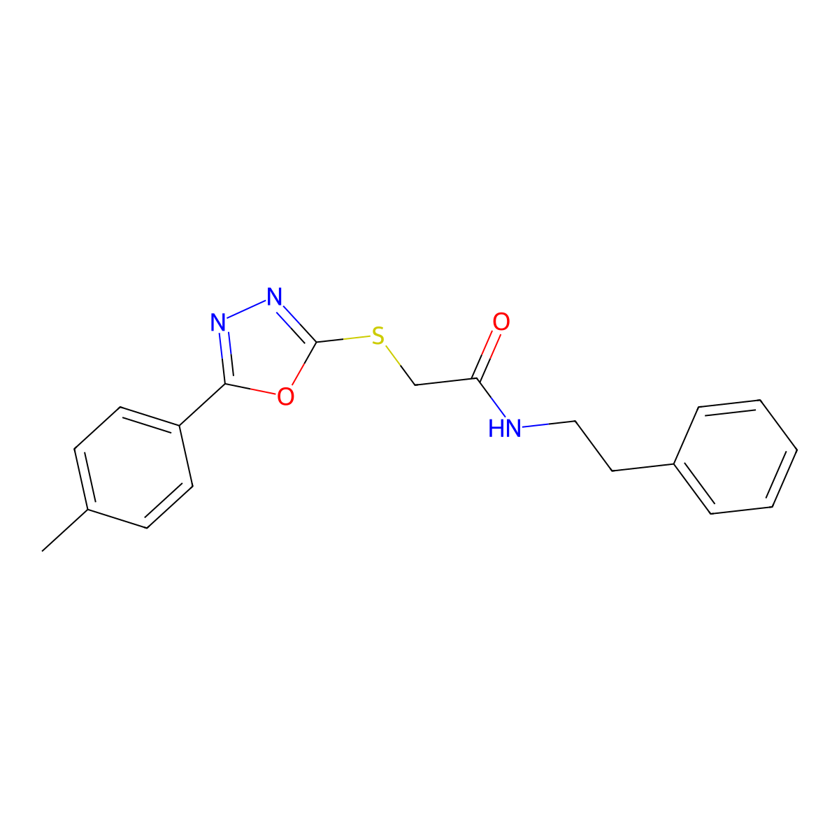 2-[[5-(4-methylphenyl)-1,3,4-oxadiazol-2-yl]sulfanyl]-N-(2-phenylethyl)acetamide molecular structure, CAS 484694-73-7