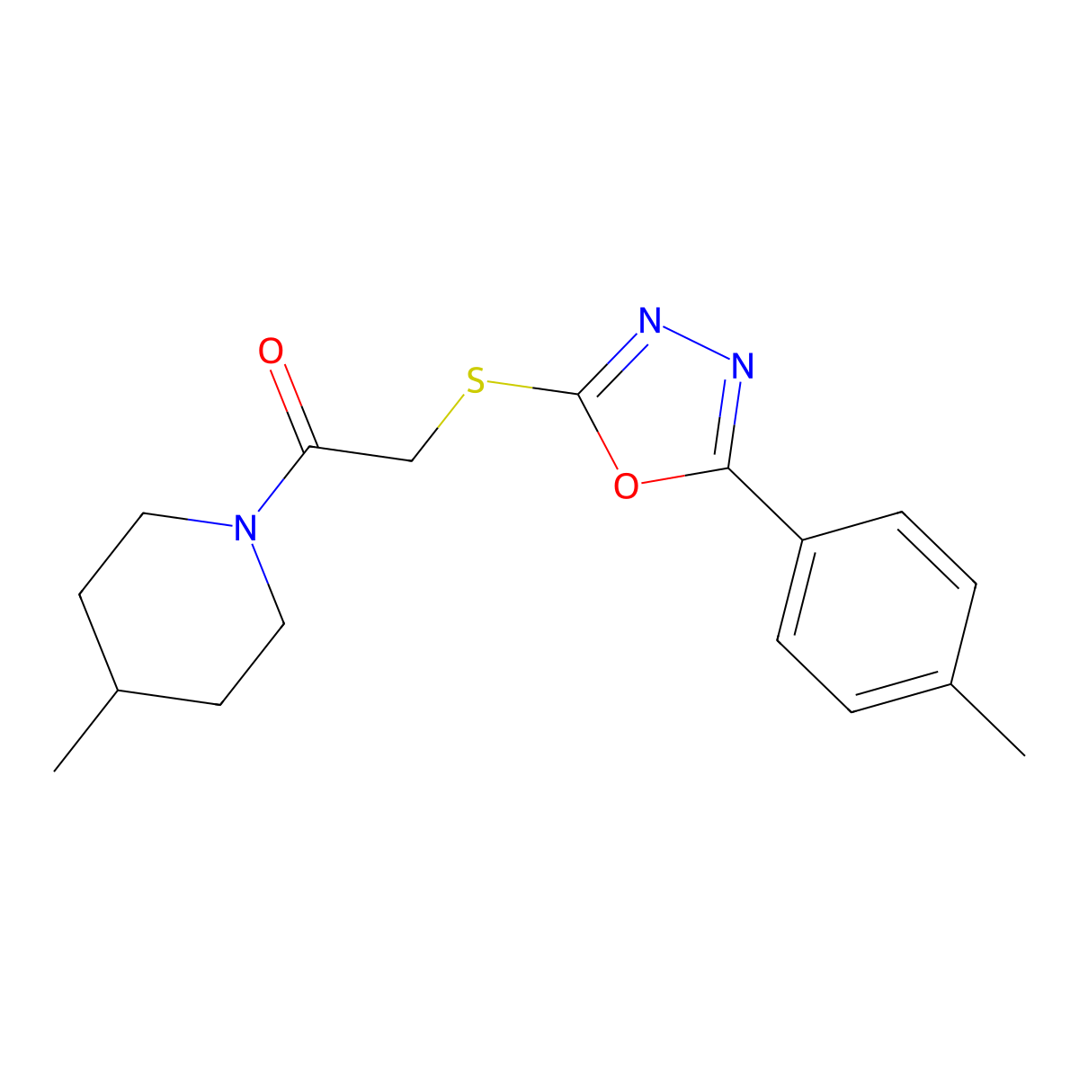 2-[[5-(4-Methylphenyl)-1,3,4-oxadiazol-2-yl]sulfanyl]-1-(4-methylpiperidin-1-yl)ethanone molecular structure, CAS 484694-79-3