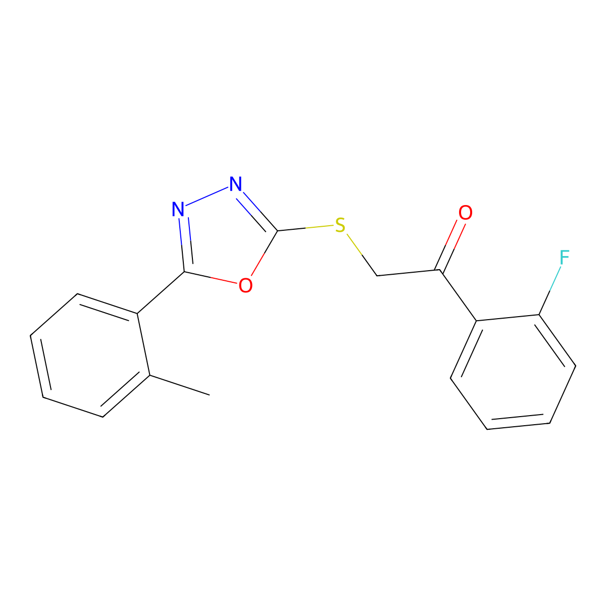1-(2-Fluorophenyl)-2-(5-o-tolyl-1,3,4-oxadiazol-2-ylthio)ethanone molecular structure, CAS 484694-85-1