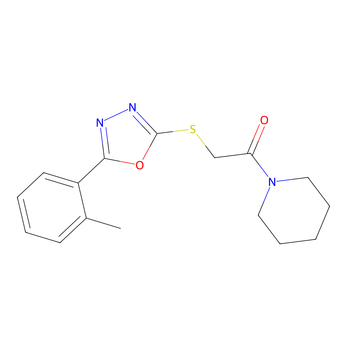 1-(Piperidin-1-yl)-2-((5-(o-tolyl)-1,3,4-oxadiazol-2-yl)thio)ethanone molecular structure, CAS 484694-93-1