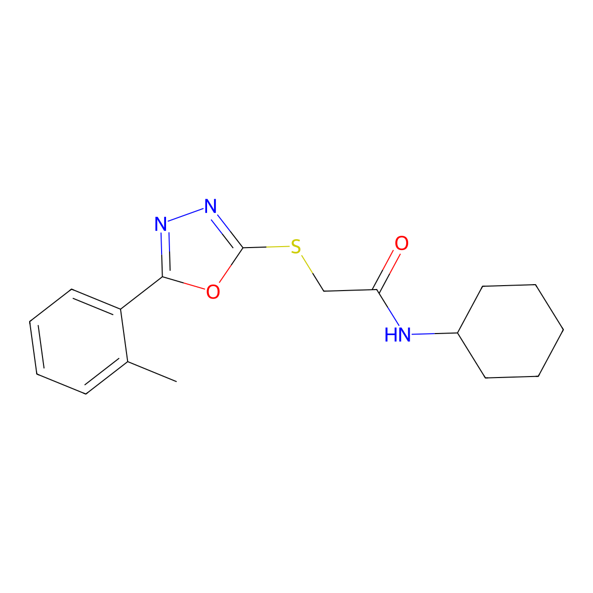 N-Cyclohexyl-2-(5-o-tolyl-[1,3,4]oxadiazol-2-ylsulfanyl)-acetamide molecular structure, CAS 484694-94-2