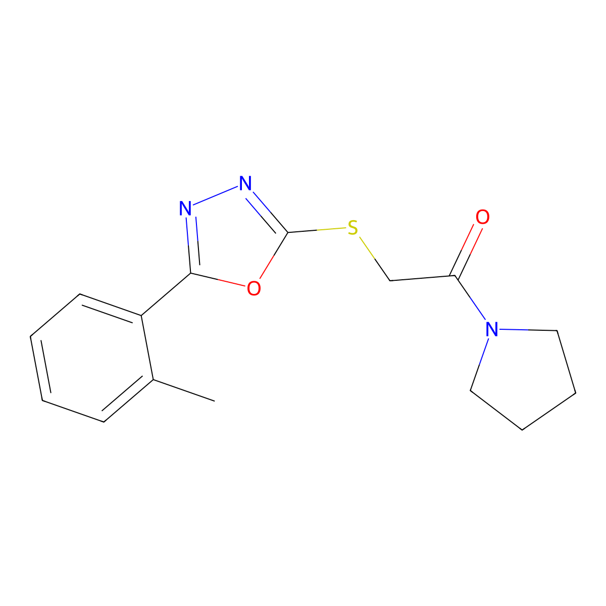 1-(Pyrrolidin-1-yl)-2-((5-(o-tolyl)-1,3,4-oxadiazol-2-yl)thio)ethanone molecular structure, CAS 484694-96-4