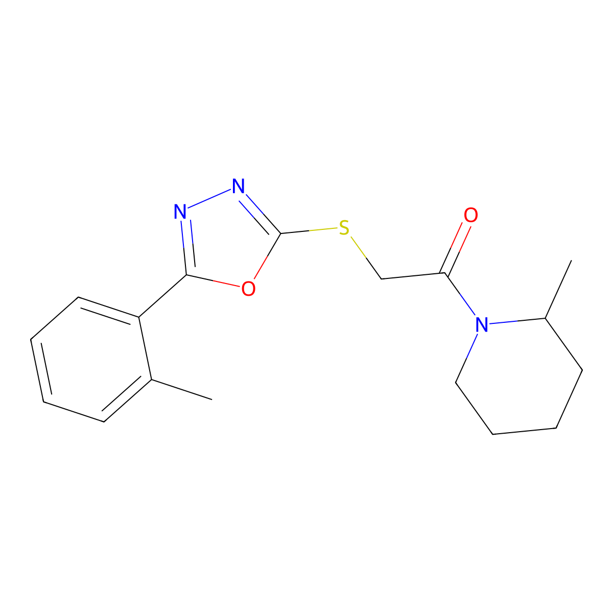 2-[[5-(2-Methylphenyl)-1,3,4-oxadiazol-2-yl]sulfanyl]-1-(2-methylpiperidin-1-yl)ethanone molecular structure, CAS 484695-06-9