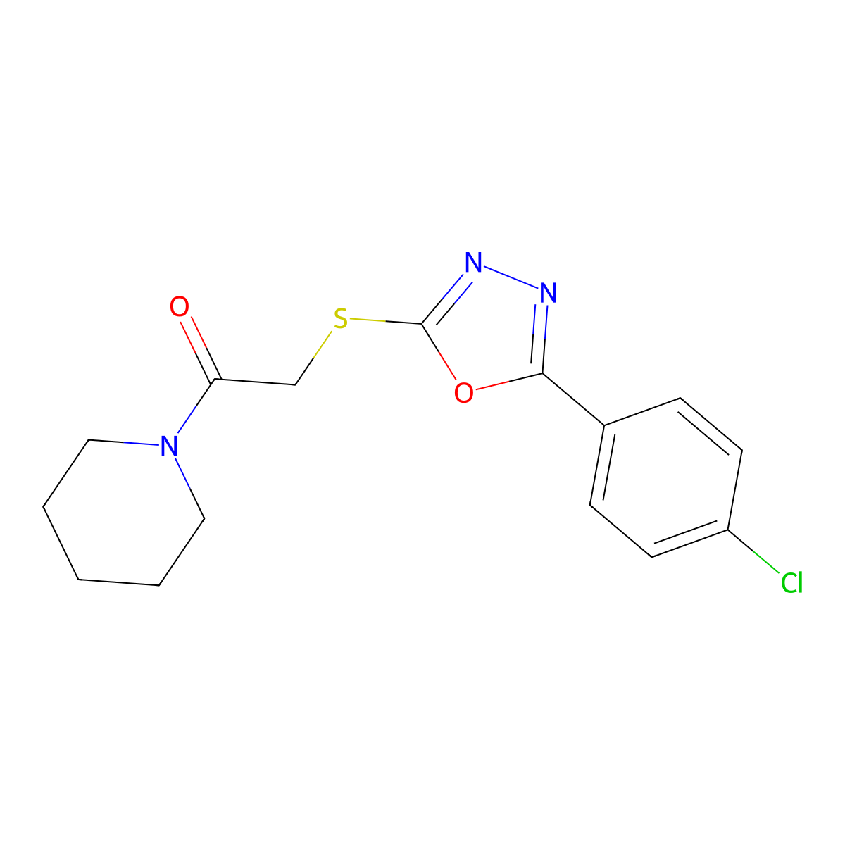 2-[[5-(4-Chlorophenyl)-1,3,4-oxadiazol-2-yl]sulfanyl]-1-piperidin-1-ylethanone molecular structure, CAS 484695-30-9
