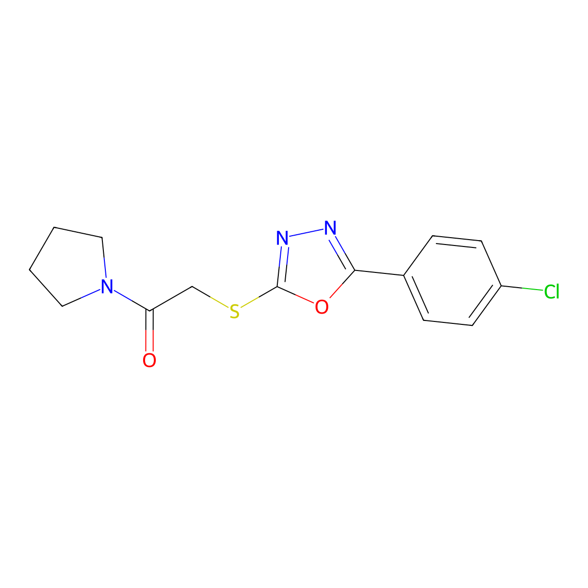2-{[5-(4-Chlorophenyl)-1,3,4-oxadiazol-2-yl]sulfanyl}-1-(pyrrolidin-1-yl)ethan-1-one molecular structure, CAS 484695-34-3
