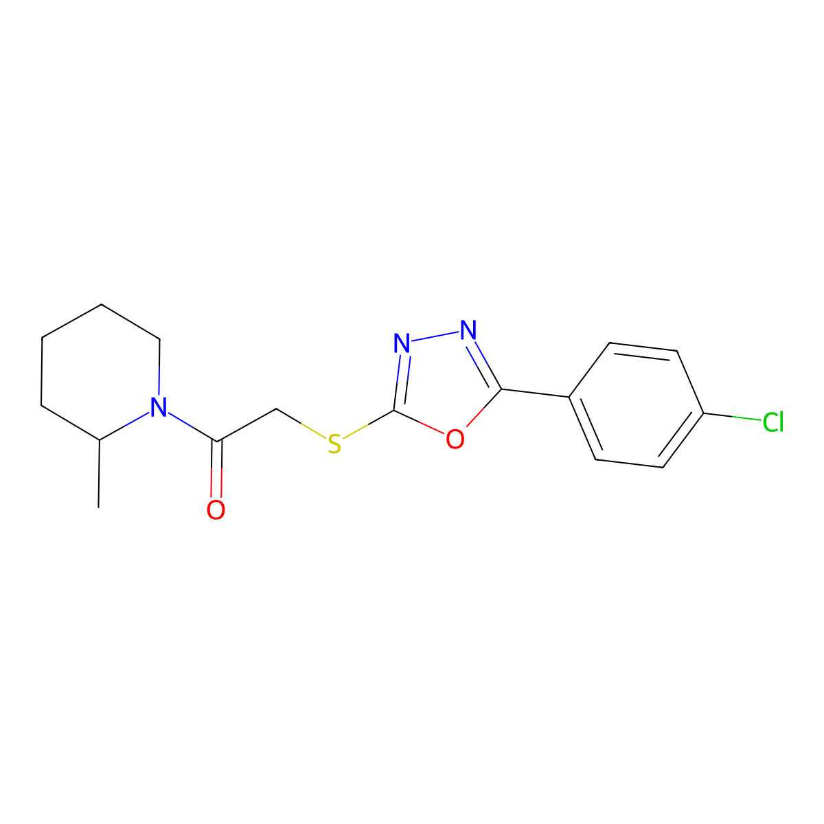 2-[[5-(4-Chlorophenyl)-1,3,4-oxadiazol-2-yl]sulfanyl]-1-(2-methylpiperidin-1-yl)ethanone molecular structure, CAS 484695-41-2