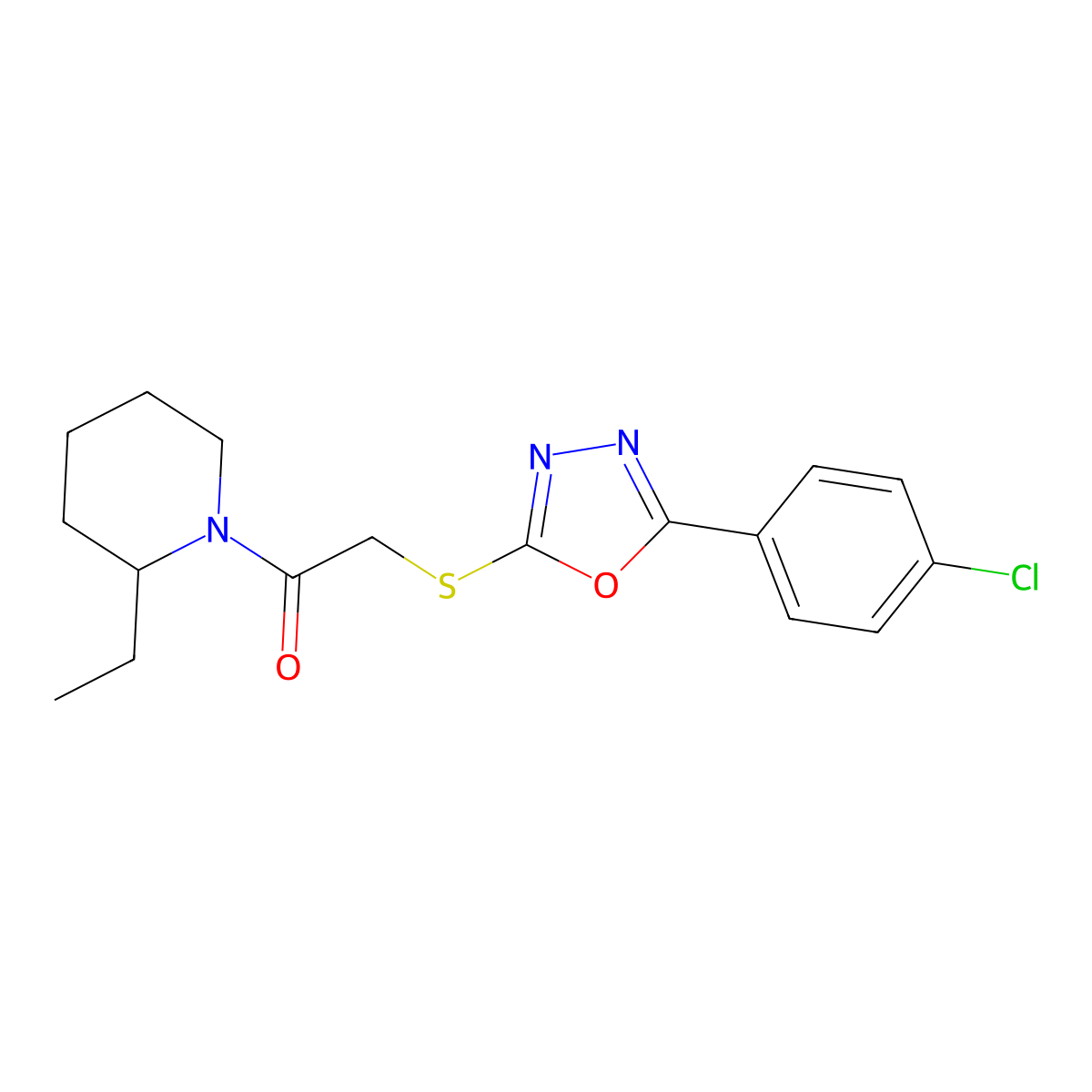 2-[[5-(4-Chlorophenyl)-1,3,4-oxadiazol-2-yl]sulfanyl]-1-(2-ethylpiperidin-1-yl)ethanone molecular structure, CAS 484695-43-4