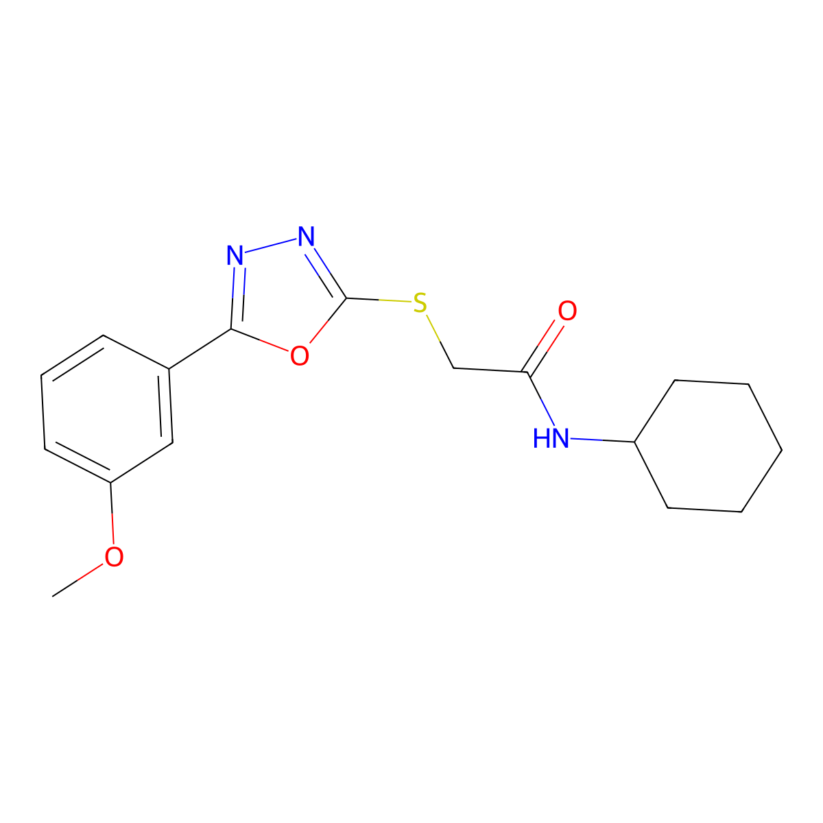 N-cyclohexyl-2-{[5-(3-methoxyphenyl)-1,3,4-oxadiazol-2-yl]sulfanyl}acetamide molecular structure, CAS 484695-61-6