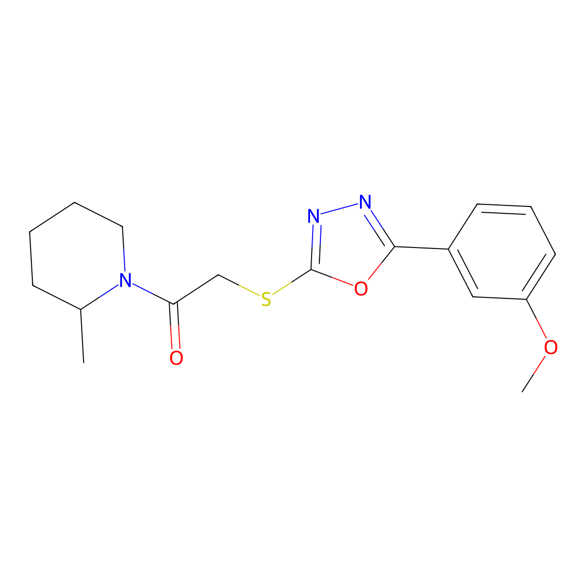 2-[[5-(3-Methoxyphenyl)-1,3,4-oxadiazol-2-yl]sulfanyl]-1-(2-methylpiperidin-1-yl)ethanone molecular structure, CAS 484695-73-0