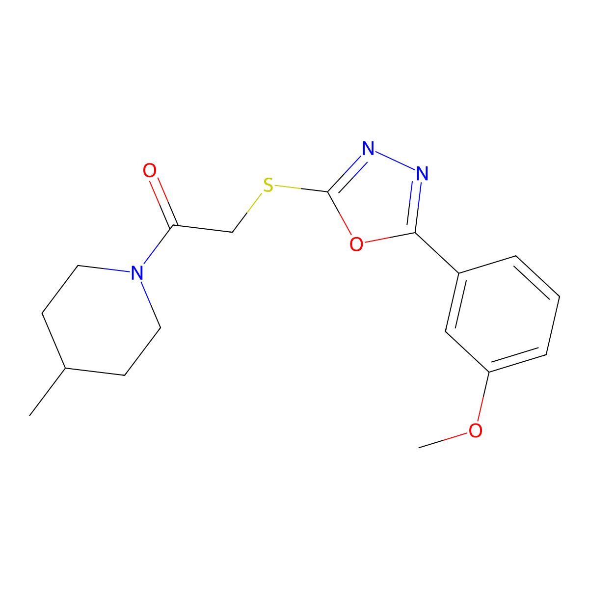 2-((5-(3-Methoxyphenyl)-1,3,4-oxadiazol-2-yl)thio)-1-(4-methylpiperidin-1-yl)ethanone molecular structure, CAS 484695-77-4