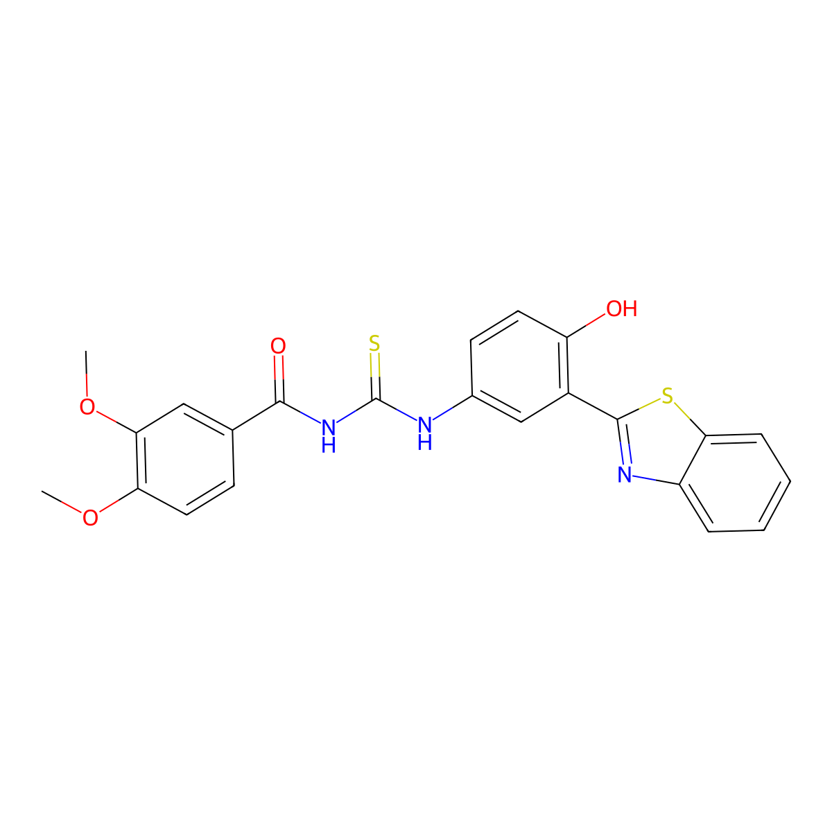 N-{[3-(1,3-Benzothiazol-2(3H)-ylidene)-4-oxocyclohexa-1,5-dien-1-yl]carbamothioyl}-3,4-dimethoxybenzamide molecular structure, CAS 4848-10-6
