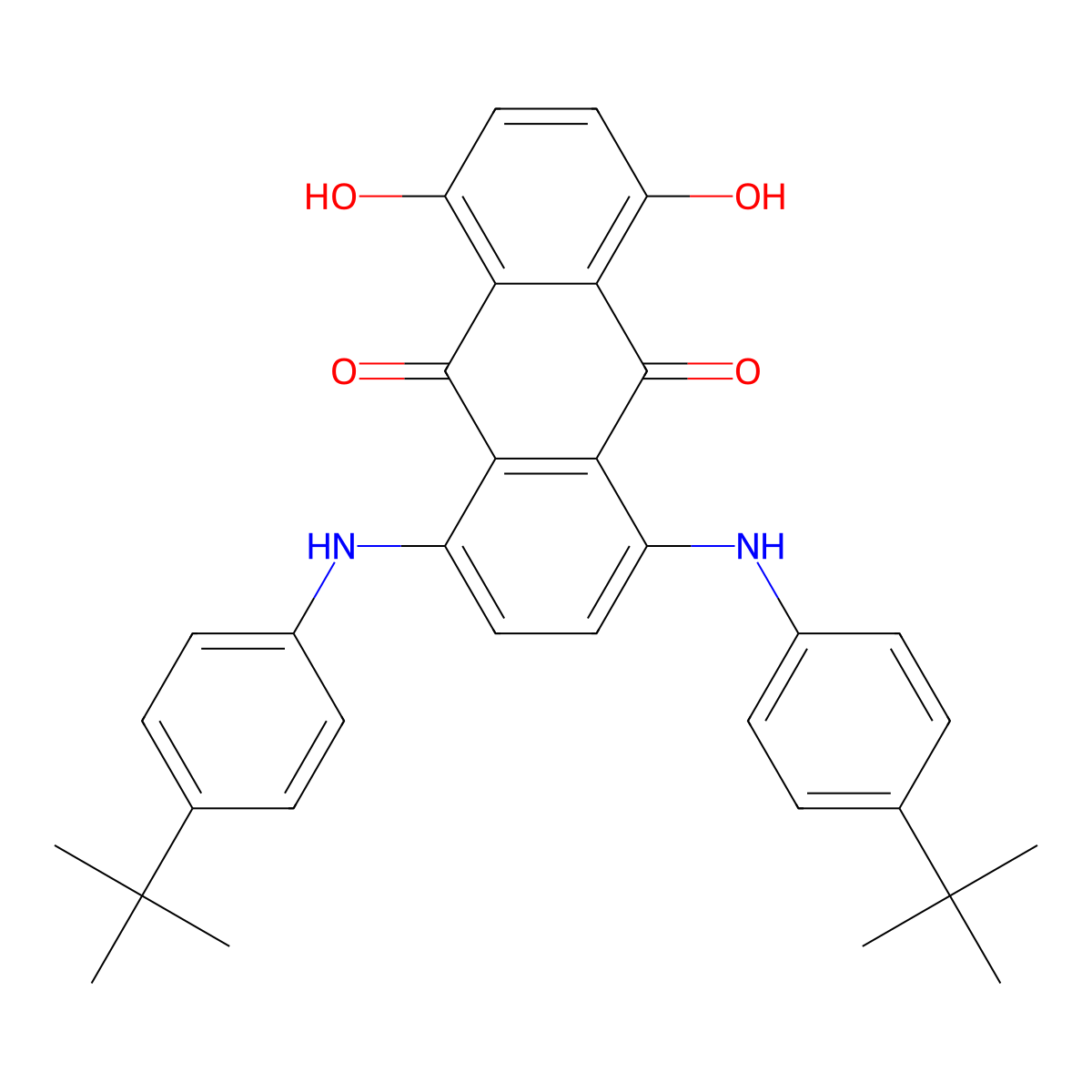 1,4-Bis((4-(1,1-dimethylethyl)phenyl)amino)-5,8-dihydroxyanthraquinone molecular structure, CAS 4851-50-7